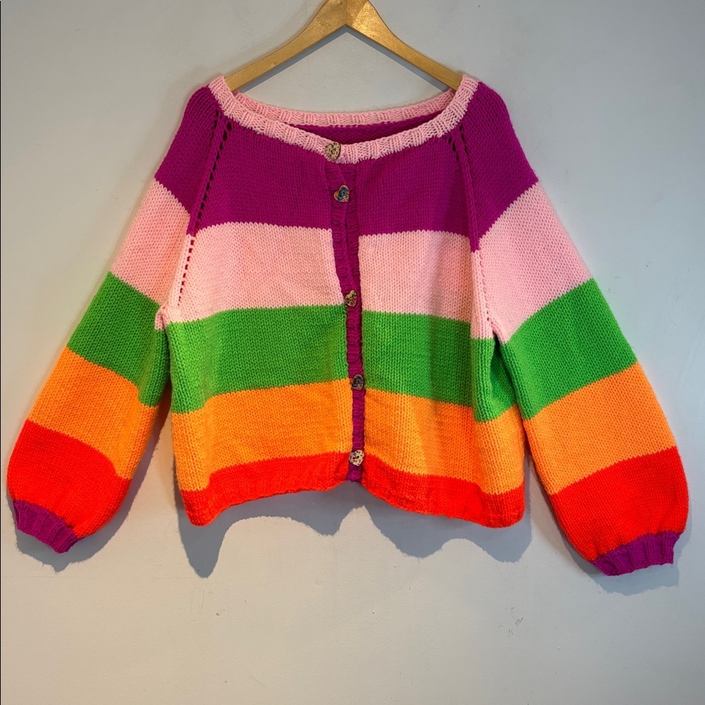 Handmade oversized Colorful Striped cardigan Women's Sweater size medium - Picture 7 of 10